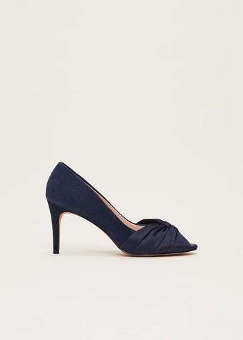 Phase Eight Satin Twist Peeptoe Heels Navy Canada | DZQIPX-418